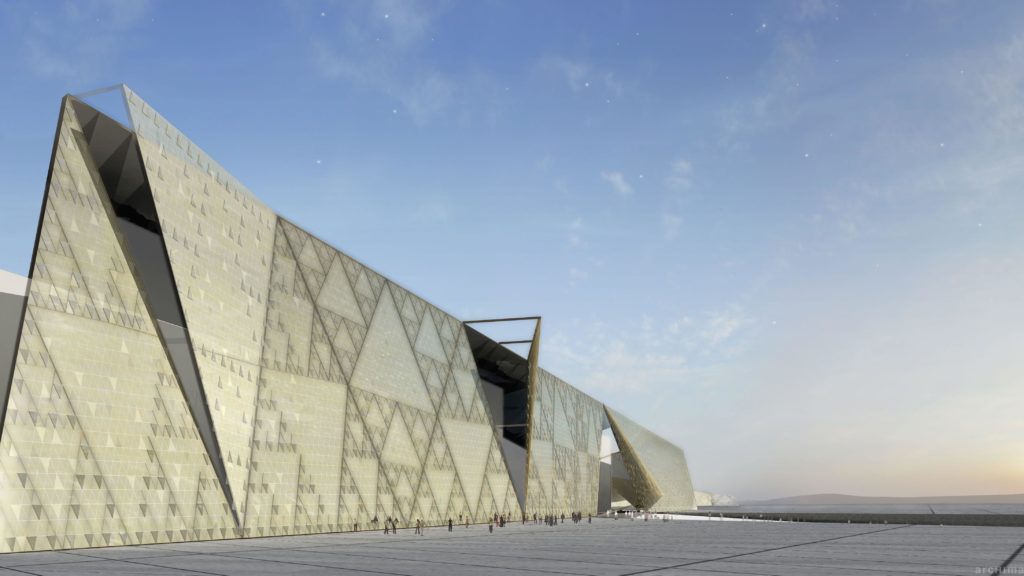 Fassade des Grand Egyptian Museum als Zeichnung der Architekten Heneghan Peng