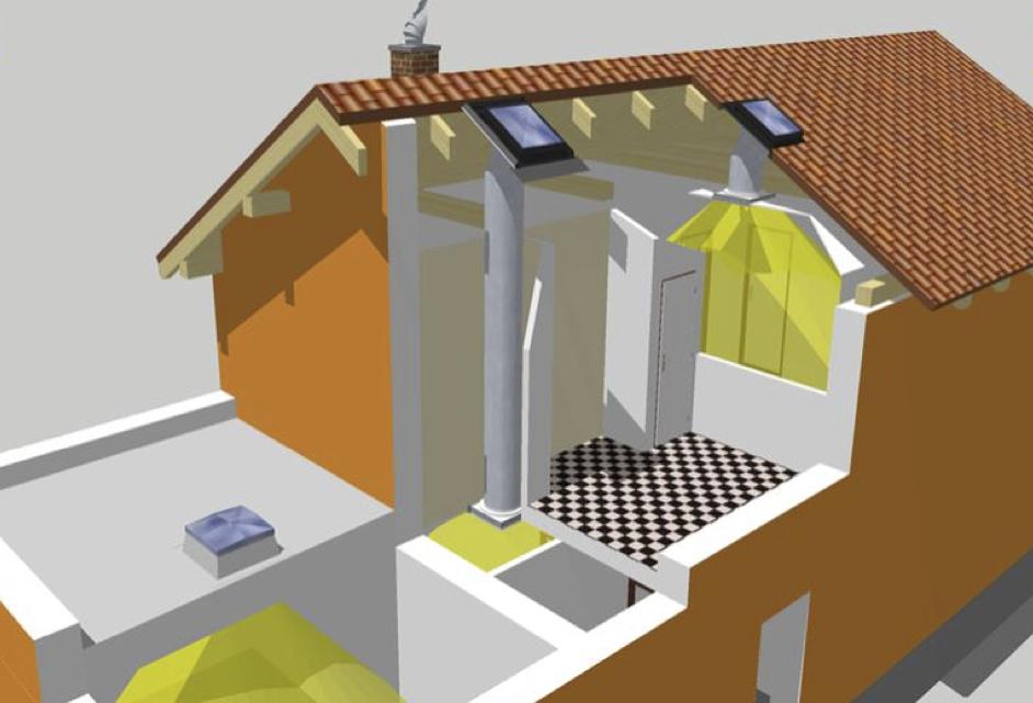 Tageslichtleitsysteme: Die speziell beschichteten, hochreflektierenden Rohre leiten das Tageslicht ins Gebäude (Grafik: Sunizer)