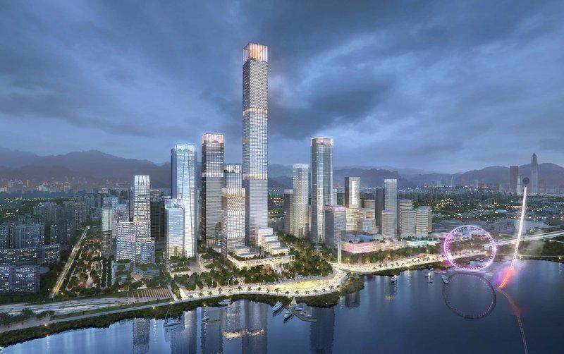 Shenzhen Bay Super Headquarters Zone: Henning Larsens Grafik des neuen Hi-Tech-Zentrums für die rasant wachsende chinesische Metropole. 