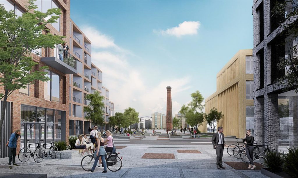 Das einst industriell genützte Areal lag lange brach. Mit dem Konzept der skandinavischen Architekten soll es zum neuen Hotspot Belfasts werden. (Bild: Henning Larsen)