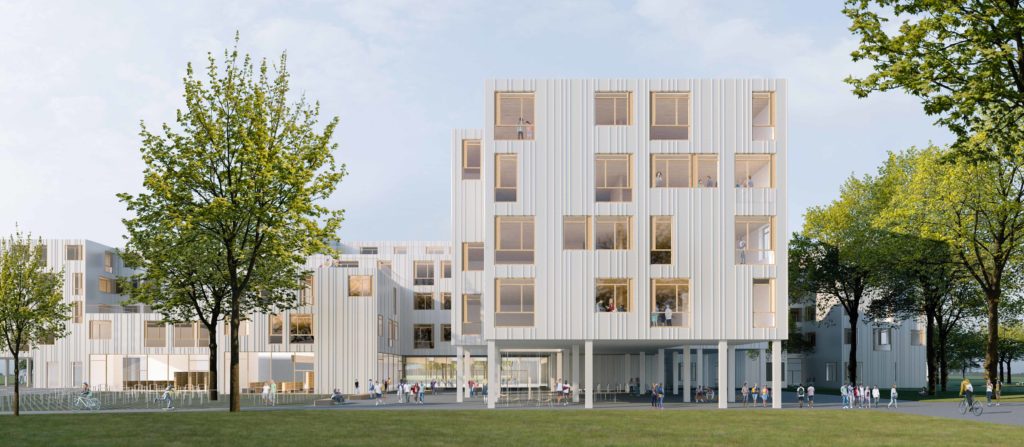 Einer von vielen Wettbewerbssiegen der jetzigen Kunstpreis-Träger: Platz eins für PPAGs verfeinertes Cluster-Modell für den Neubau der Sekundärschule an der Allee der Kosmonauten in Berlin-Lichtenberg (Bild: PPAG)