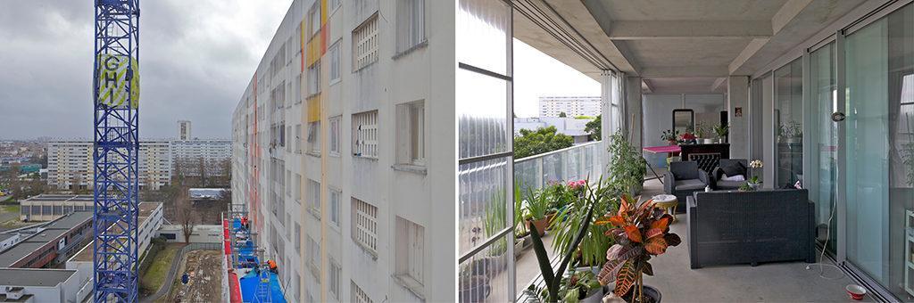 Lebenswert durch Umbau: Das Sieger-Projekt in Bordeaux hat den Bewohnern Licht, Luft und neue Nutzungsmöglichkeiten eröffnet. Wo Mauern waren (links), sind jetzt Balkone und Wintergärten. (Foto: Philippe Ruault)