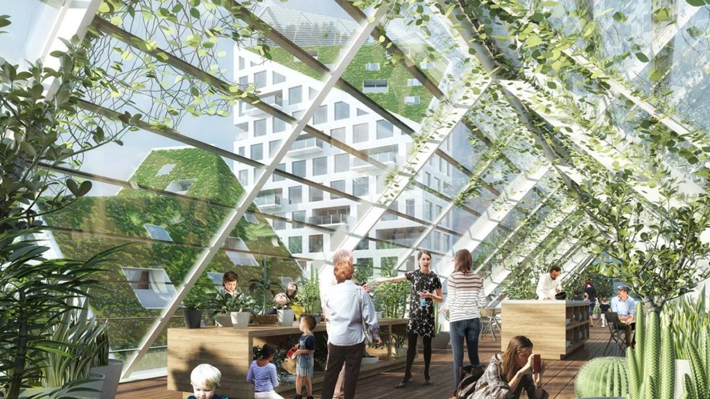 Glashäuser und Gemeinschaftsgärten spielen eine wichtige Rolle im Design der neuen Wohnsiedlung. (Bild: MVRDV)