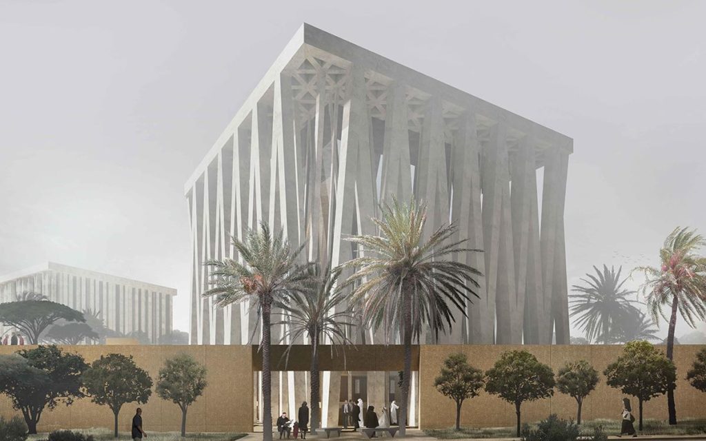 Unterschiedliche Religionen, in einem faszinierenden architektonischen Projekt vereint: Adjayes „Abrahamic Family House“ in Abu Dhabi soll 2022 seine Pforten öffnen.  (Bild: Adjaye Associates)