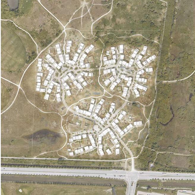 Wie Inseln in einem Meer von Grün: Fælledby besteht aus drei „Kern-Dörfern“. (Bild: Henning Larsen)