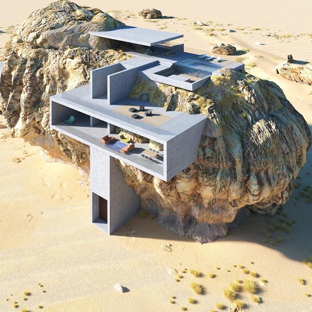 House Inside a Rock from above