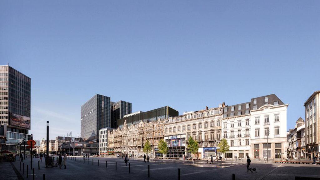 Vorne Geschichte, dahinter die Zukunft: Henning Larsens Konzept für Brüssels Place de Brouckére. (Bild: Henning Larsen)
