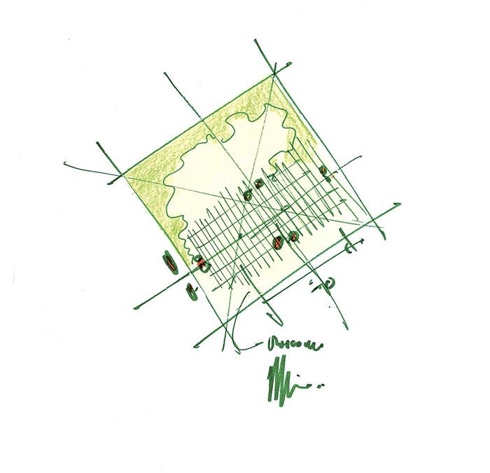 Sketch by Renzo Piano of the piazza at GES-2