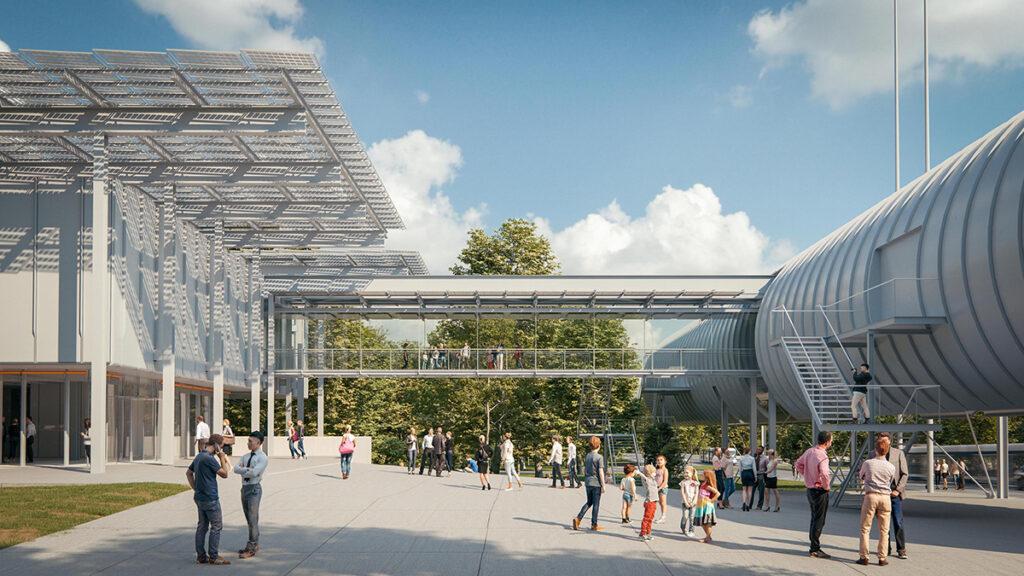 Futuristischer Bildungsbau fürs CERN: Der von Renzo Piano entworfene Science Gateway. (Bild: RPBW)