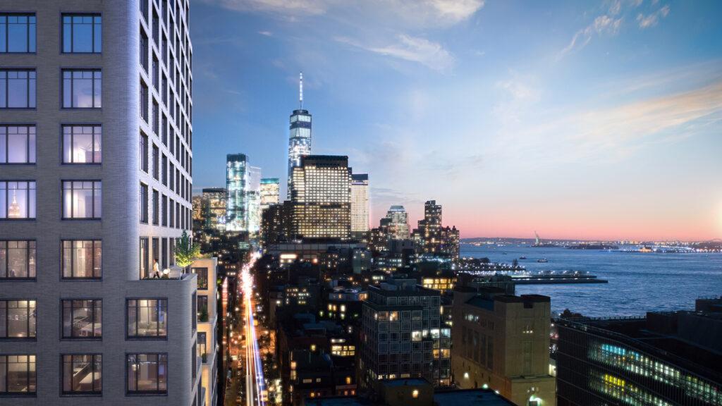 „Vive la France“ im Greenwich West: Art déco Elemente heben den Wohnturm charmant vom Umfeld ab. (Bild: Familiar Control)