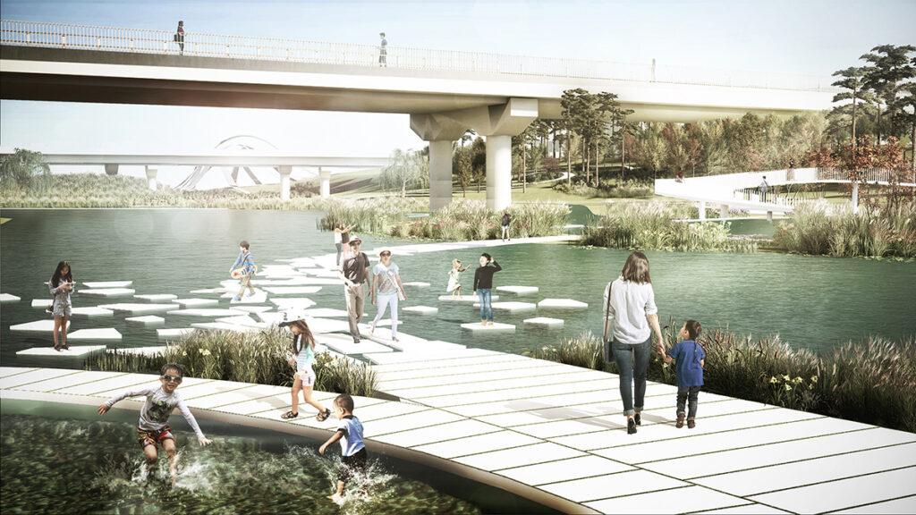 Das Großprojekt „The Weaves“ wird Seouls Uferzone in einen modernen, nachhaltigen Park verwandeln. (Bild: MVRDV/Seoahn Total Landscape Architecture