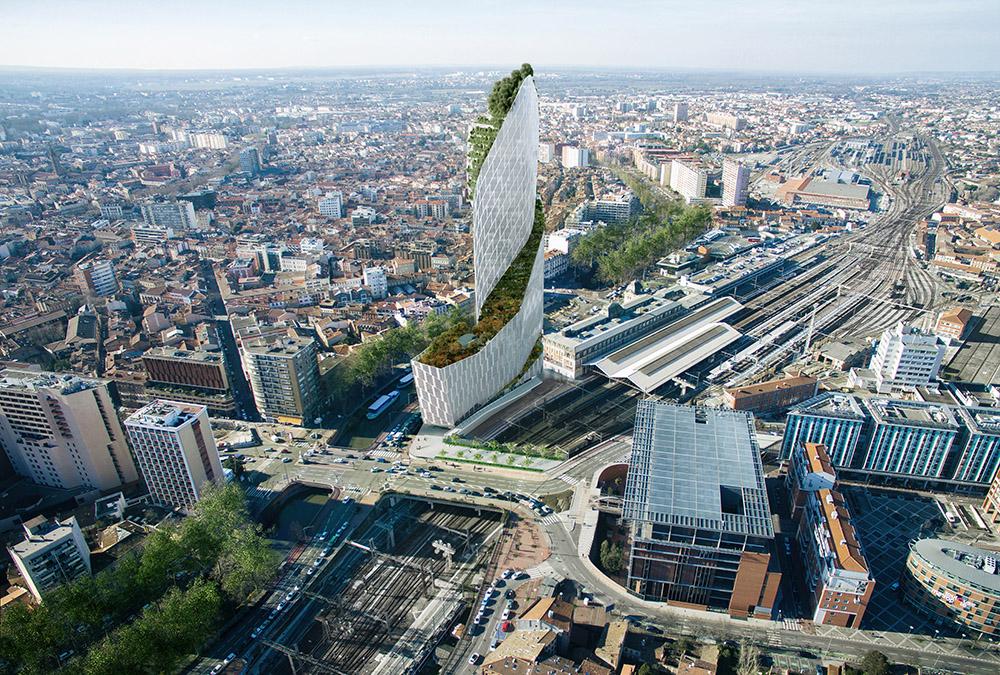 The Occitanie Tower in Toulouse from above