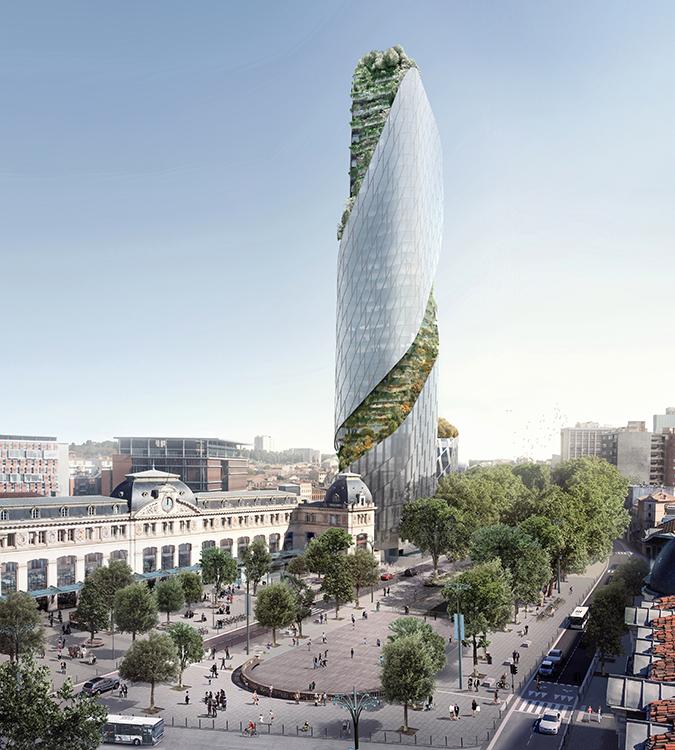 Wolkenkratzer-Premiere für Toulouse. Silbrig, grün und 150 Meter hoch: Der „Occitanie Tower“. (Bild: LUXIGON)