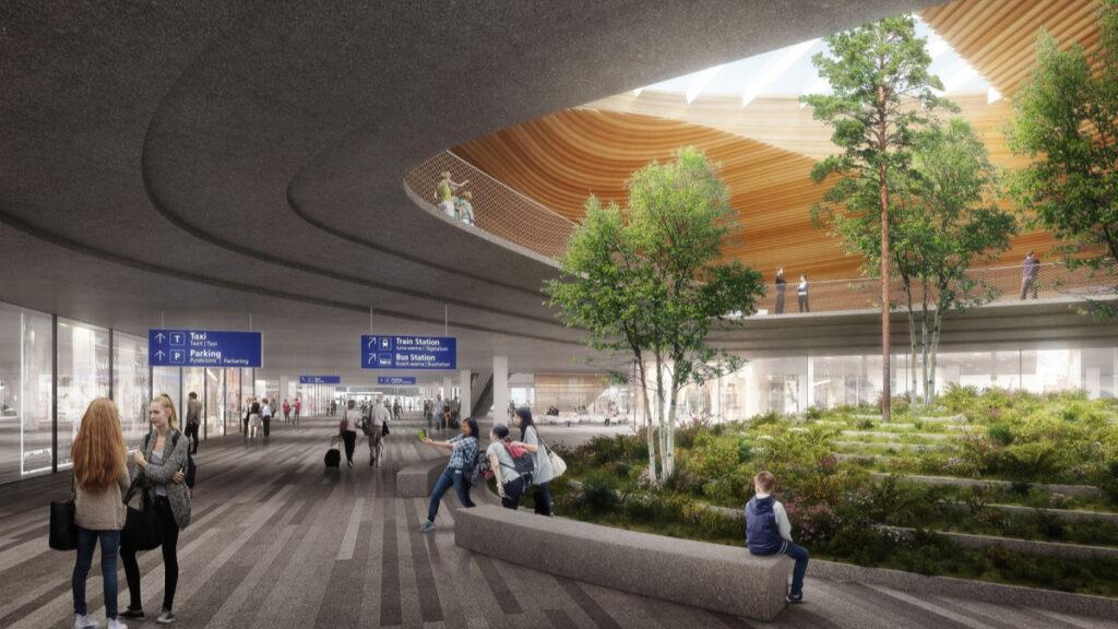 grüne Insel im Inneren vom Flughafen Helsinki