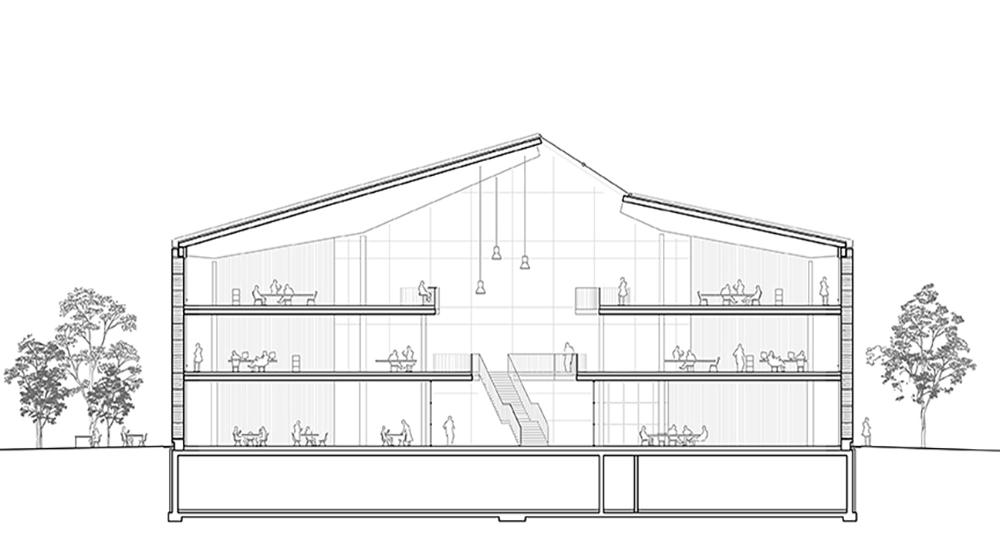 Die Lehmwand des umweltfreundlichen Bauwerks im Querschnitt. (Bild: haascookzemmrich STUDIO 2050)