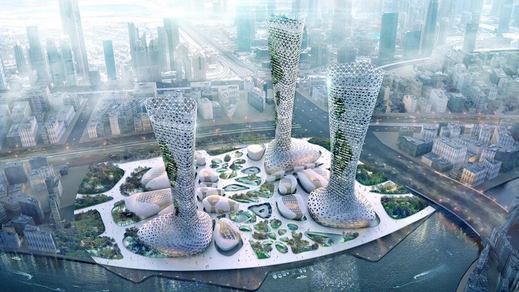 Die „symbiotischen“ Türme von Dubai (Bild: AmorphouStudio)