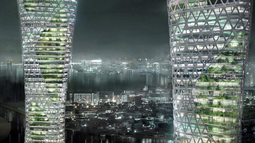 Die „symbiotischen“ Türme von Dubai. (Bild: AmorphouStudio)