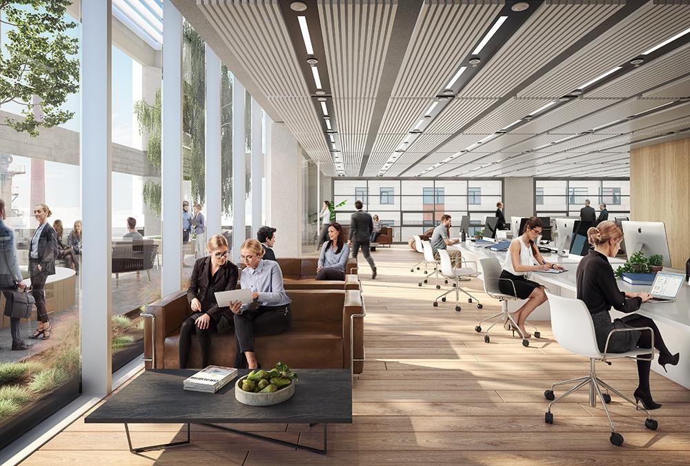 Luxemburgs „Flex Office“ Offensive. Flexible Arbeitsplätze, offene Zonen für Kommunikation und einladende Erholungsbereiche sind Teil des „Flex Office“ Konzepts. (Bild: Foster + Partners)