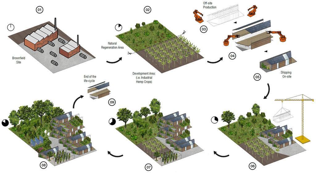 Ein Bienenstock als Wohnmodell. Entstehungszyklus einer „HIVE“-Siedlung: Bauarbeiten ohne Umwelt-Schaden. (Bild: Gianluca Santosuosso)