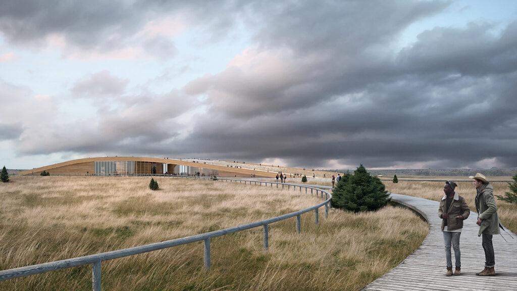 Top-Drei für T. Roosevelt „Library“. Snøhetta will Theodore Roosevelts Leben mit Rundweg, Pavillons und Haupttrakt präsentieren. (Bild: Moare)