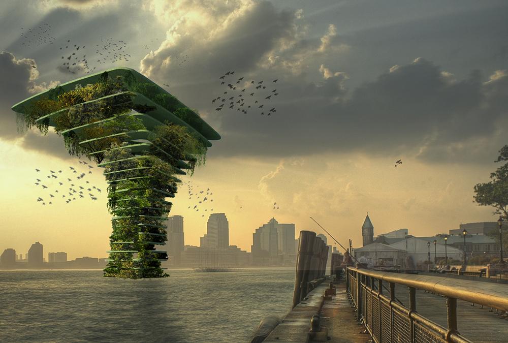 Spannende Zukunftsvision: Grüne Stadterweiterung mit ufernahen „Sea Tree“-Wäldern. (Bild: Architect Koen Olthuis, Waterstudio)