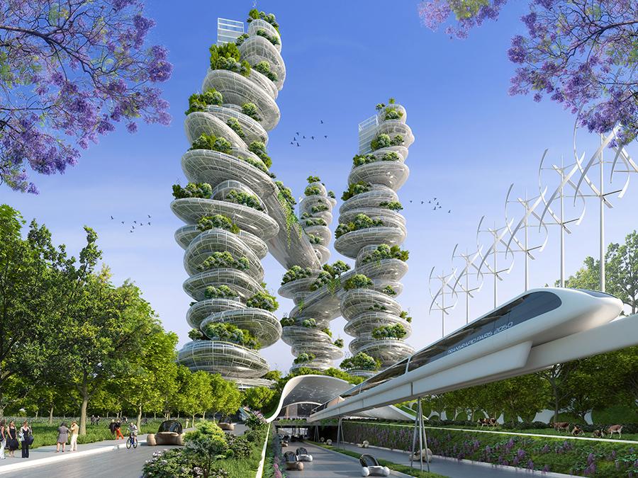 Himmelhohe Farmscrapers wie im Konzept für „Paris 2050“ wird es in Aix-les-Bains nicht geben. (Bild: Vincent Callebaut)