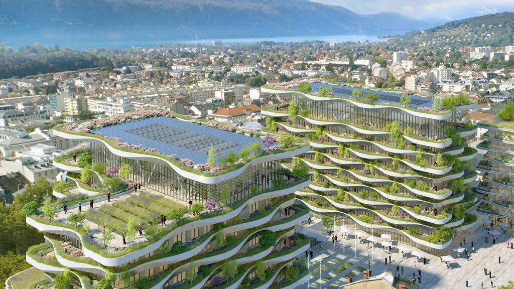 Aerial view of the new complex in Aix-les-Bains designed by Callebaut