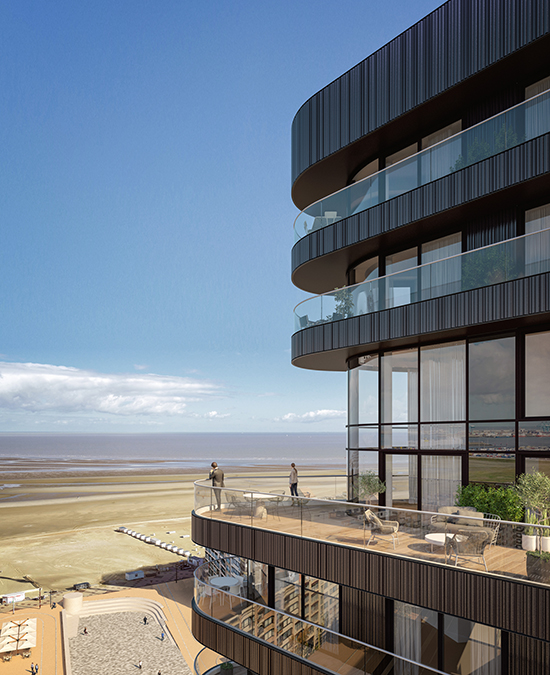 Wohnen im Heldenturm von Knokke-Heist: Hell, modern und mit grandiosem Fernblick. (Bild: SALT / G2 architectural graphics)