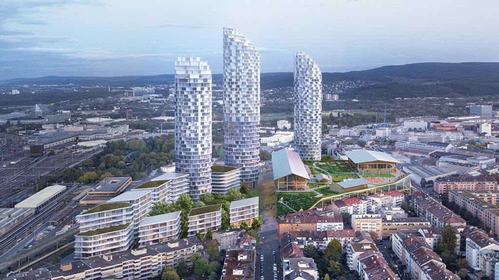 Die drei Türme sollen dem neuen Dreispitz Nord unverwechselbaren Look verleihen. (Bild: Herzog & de Meuron)