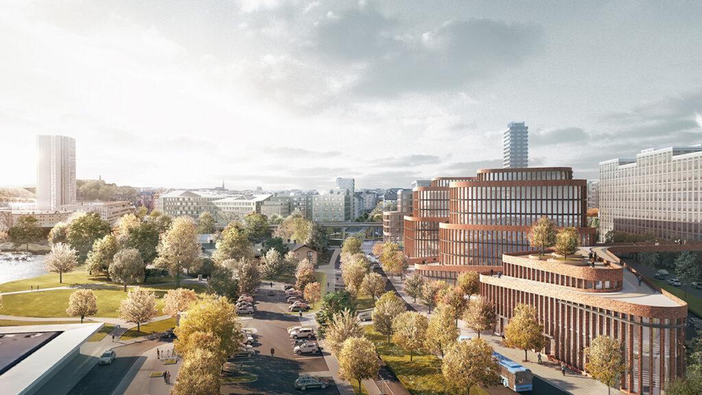 Großzügigkeit im besten Sinn: Der Komplex „Kvarter 15“ in Stockholm wird flexible Büroräume bieten und zugleich das ganze Stadtviertel beleben. (Bild: 3XN)