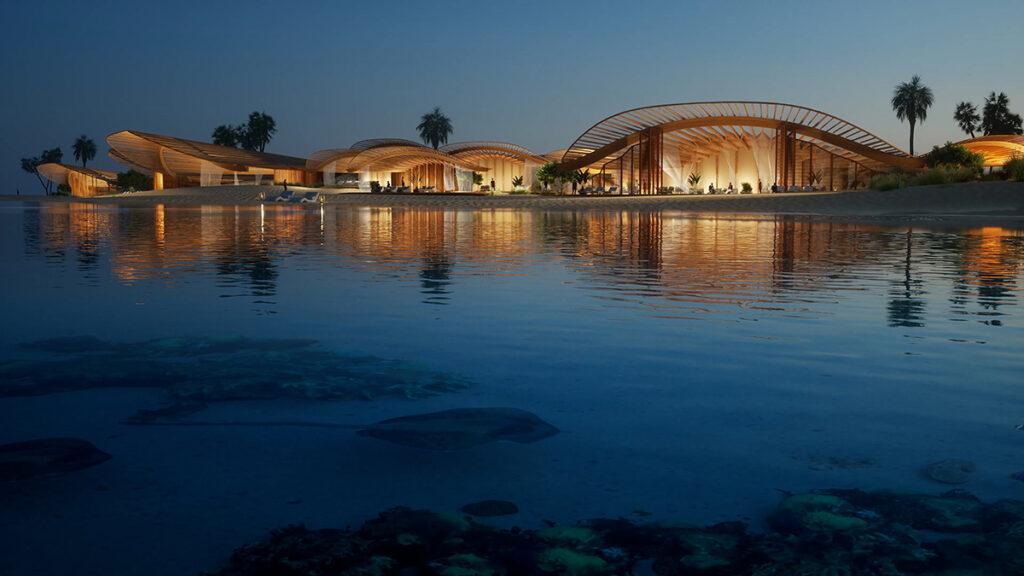 Die Strandhotels von „Coral Bloom“ sollen Luxus pur und grandiosen Naturgenuss bieten. (Bild: Foster + Partners / TRSDC)