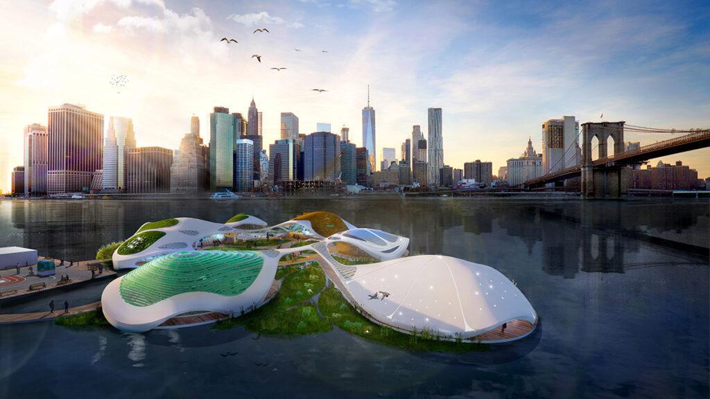 „We the Planet“ treibt voran. Geplanter „Standort“ des ambitionierten Projekts: New Yorks Hudson River. (Bild: 3deluxe architecture)