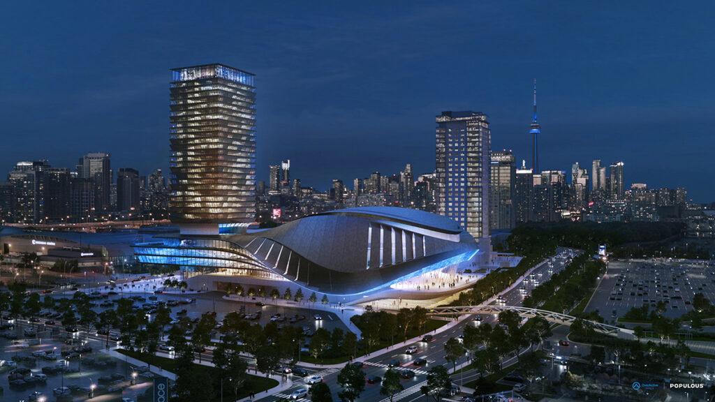 Der Komplex der E-Sport Arena in Toronto ist als vielseitiges Unterhaltungs- und Event-Zentrum konzipiert. (Bild: Populous)