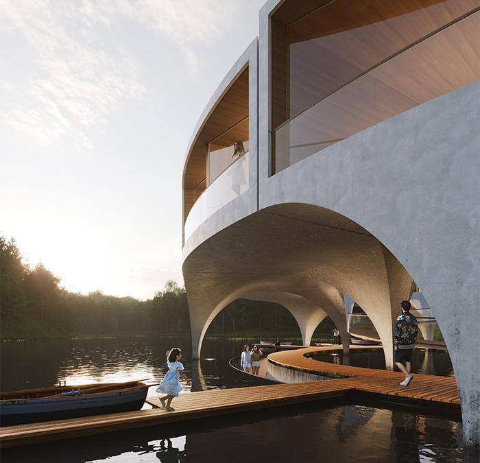 Freizeitparadies mitten im See: Smartvolls Projekt „Land in Sicht“ zeigt zukunftsorientierte See-Architektur. (Bild: smartvoll / Mathias Bank)