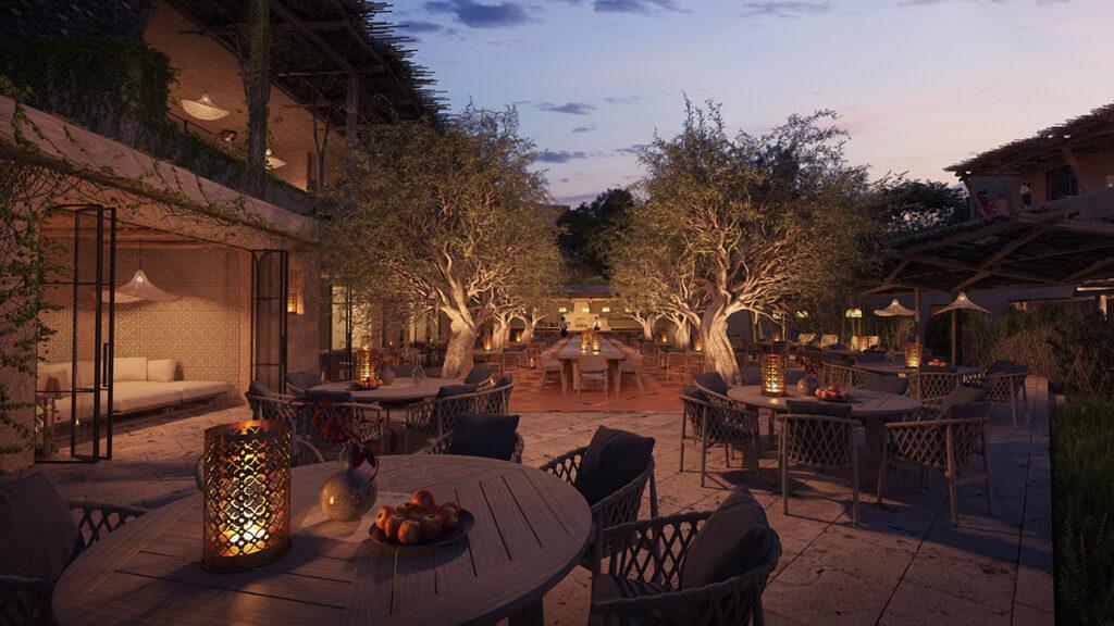 Die mediterrane Piazza des „Six Senses“ Ibiza. (Bild: Six Senses Hotels, Resorts & Spas)