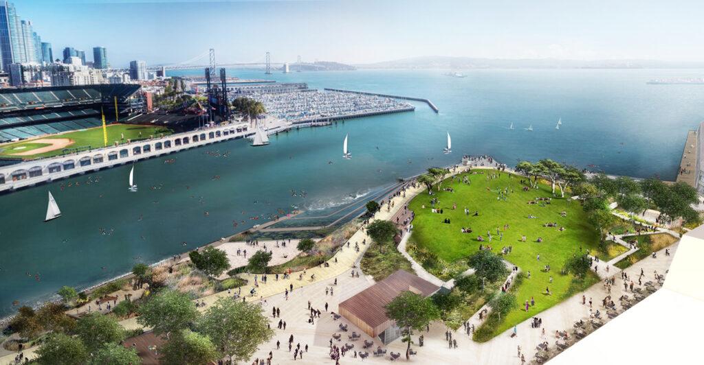 Mission Rock „rockt“ San Francisco. Outdoor-Genuss pur: Der neue China Basin Park ist ein wichtiger Teil des Mission Rock Projekts. (Bild: SCAPE / Tishman Speyer)