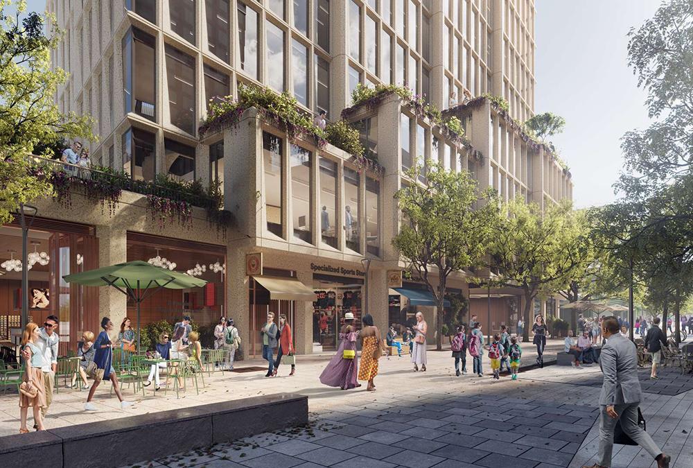 Street outside Building G at Mission Rock. (Image: Taras Baran/Henning Larsen)