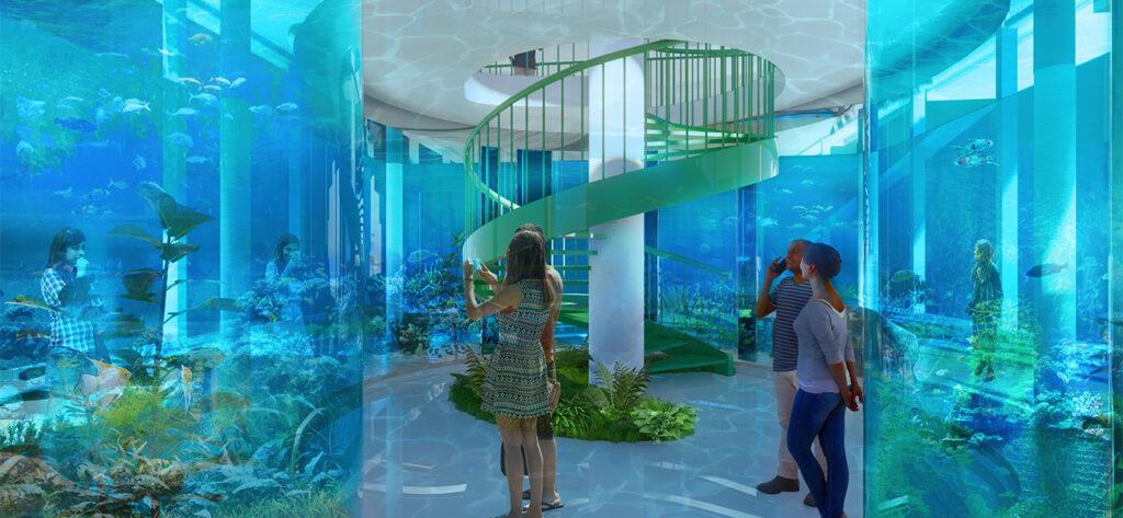 There is nature under the biotope too: an aquarium is going to be built inside the We the Planet House. (Credit: 3deluxe)