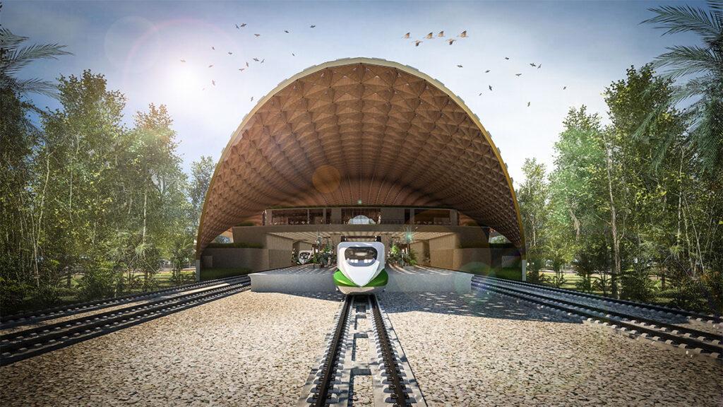 Umweltfreundlich reisen nach und ab Tulum, Mexiko: Der neue Bahnhof verspricht höchsten Komfort. (Bild: Aidia Studio)