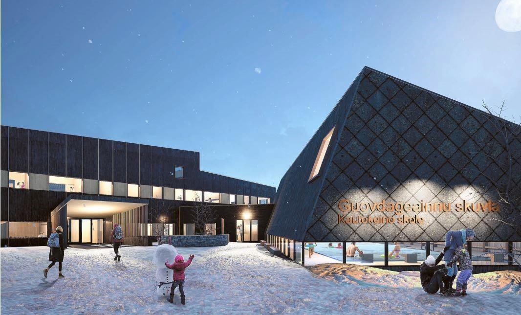 Eingang, Kautokeino skole, Ola Roald Arkitekter