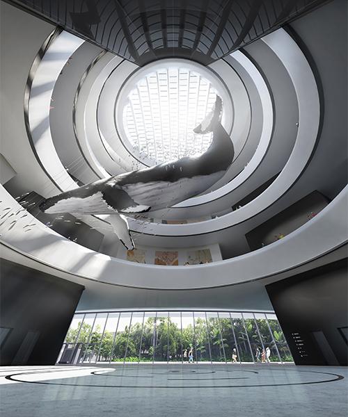Die Lobby des Hainan Science and Technology Museums hat MAD hell und weitläufig gestaltet. (MAD architects)