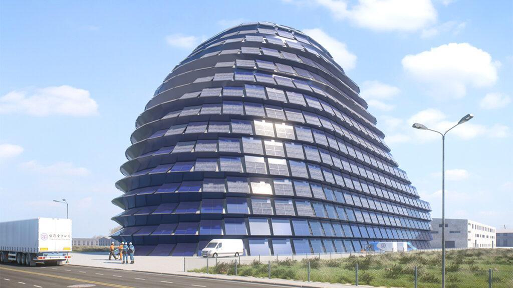 Volle Sonnenenergie voraus. Die Fassade von „Sun Rock“ wird mindestens 4.000 Solarpaneele tragen. (Bild: MVRDV)