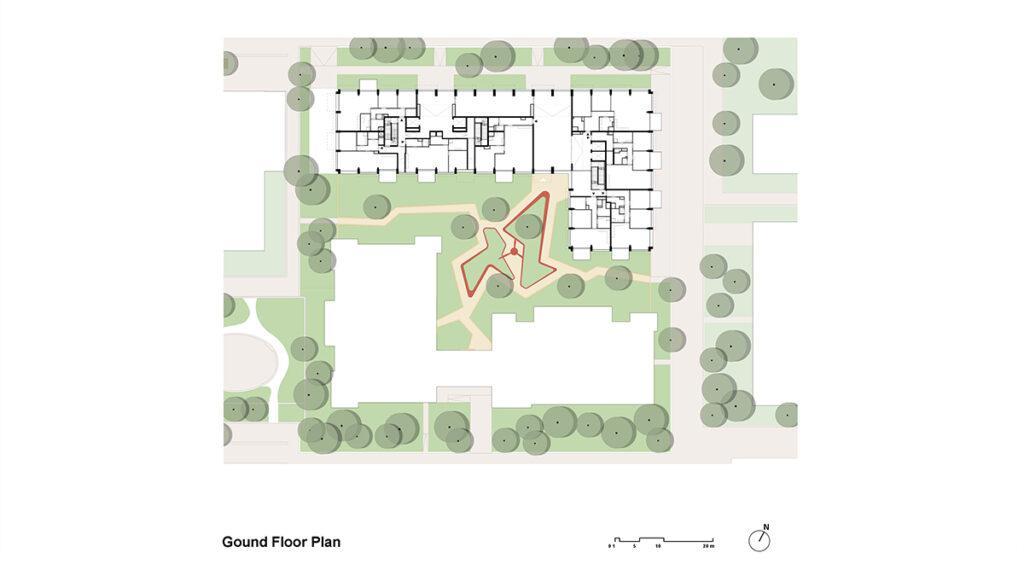 Wohnen im von KCAP entworfenen Haus aus Balkonen: Grundriss des Erdgeschosses von „The Grid“. (Bild: Ossip van Duivenbode / KCAP)