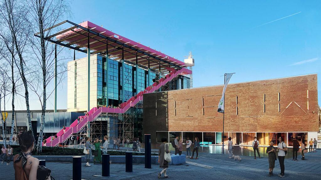 Pinke Event-Location in 29 Metern Höhe: „The Podium“ in Rotterdam. (Bild: MVRDV)