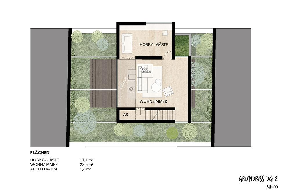 Das vom Büro smartvoll designte „Stadtbaumhaus“: Grundriss des zweiten Geschosses. (Bild: smartvoll)