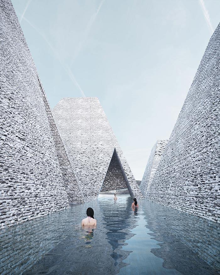 Pool, Water Culture House, Kengo Kuma