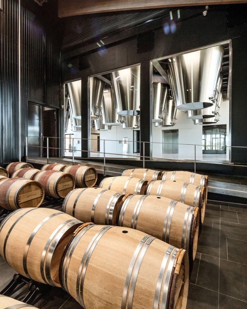 Modern wine cellar at Chateau Angelus