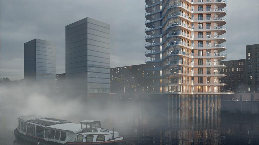 Designt von KCAP und K+H: Das westlichste der drei neuen „Wasserhäuser“ in Hamburgs HafenCity. (Bild: Playtime)