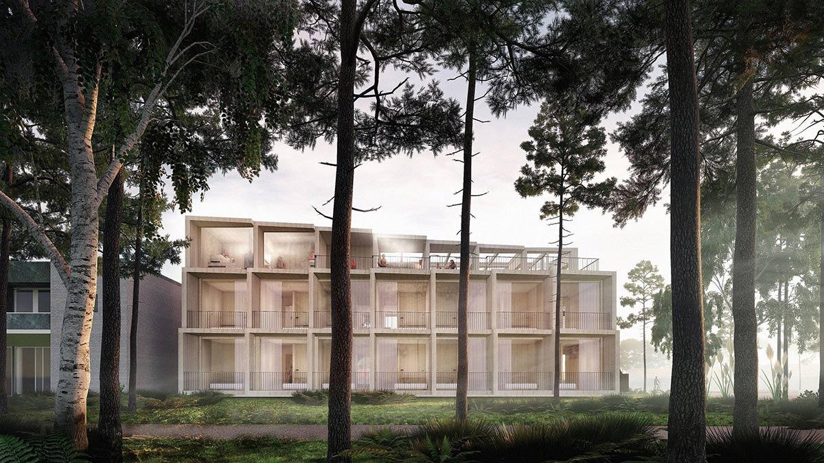 Timber construction, exterior, Hotel Green Solution House, 3XN/GXN, Bornholm