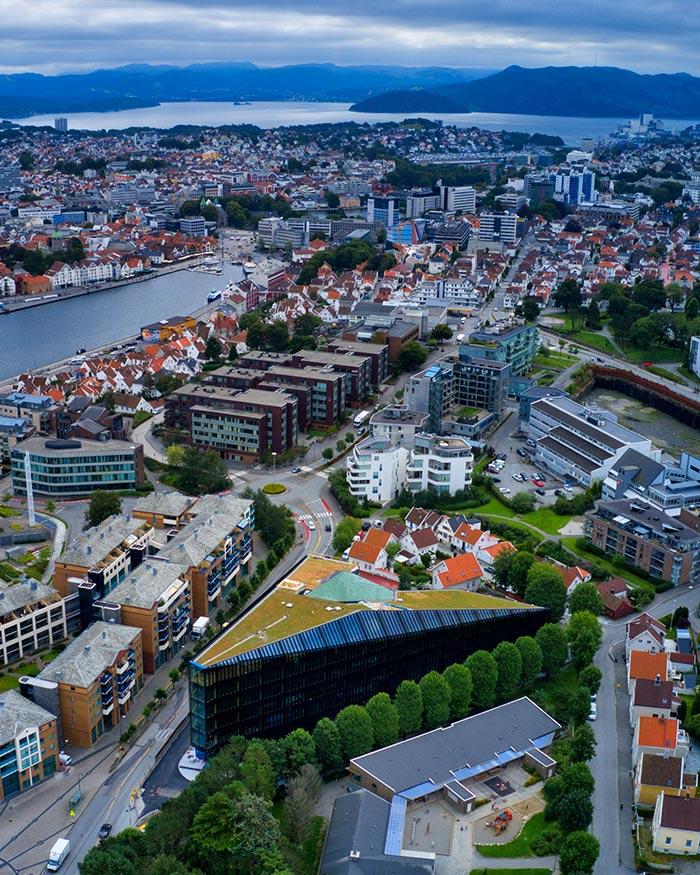 Aerial view, Bjergsted Financial Park, Stavanger, Helen & Hard, SAAHA